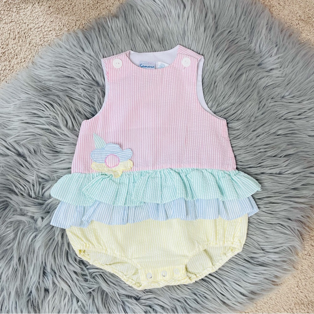 Vintage seersucker samara baby girl one piece